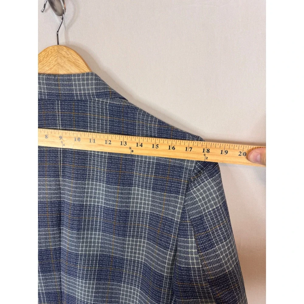 Vintage‎ Zellers Mens 40R  Shop Blue Grey Plaid Wool Blend Blazer Sport Coat 70s